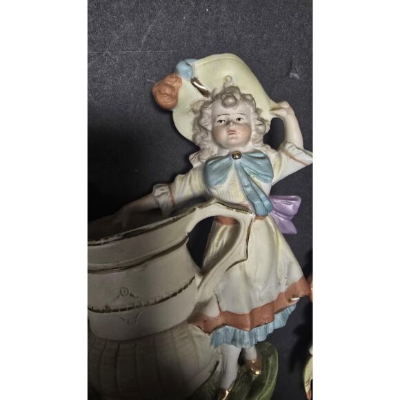 Vintage Bisque Porcelain Boy & Girl Spill Vases Pair Victorian 8835 Figurines - Picture 7 of 11